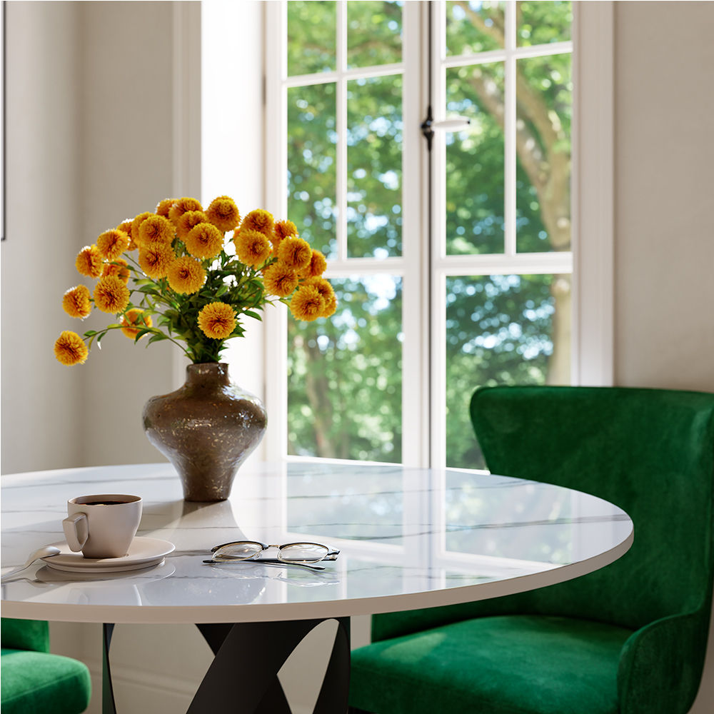 Partly Assemble White & Black Sintered Stone Dining Tables