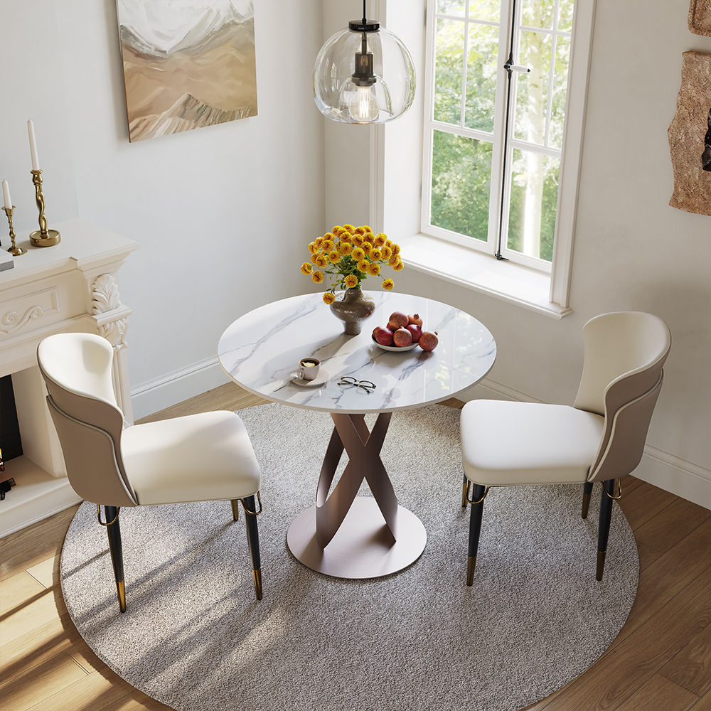 Sintered Stone White & Bronze Sintered Stone Dining Tables