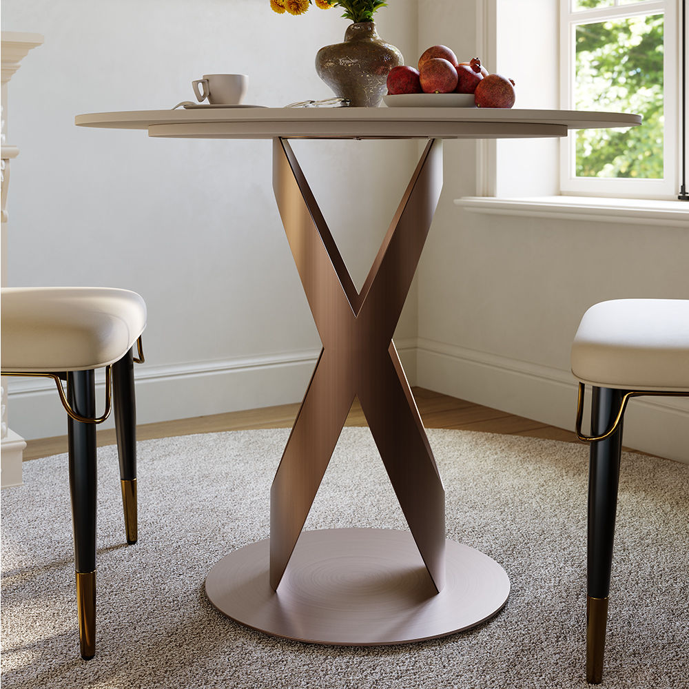 Sintered Stone White & Bronze Sintered Stone Dining Tables