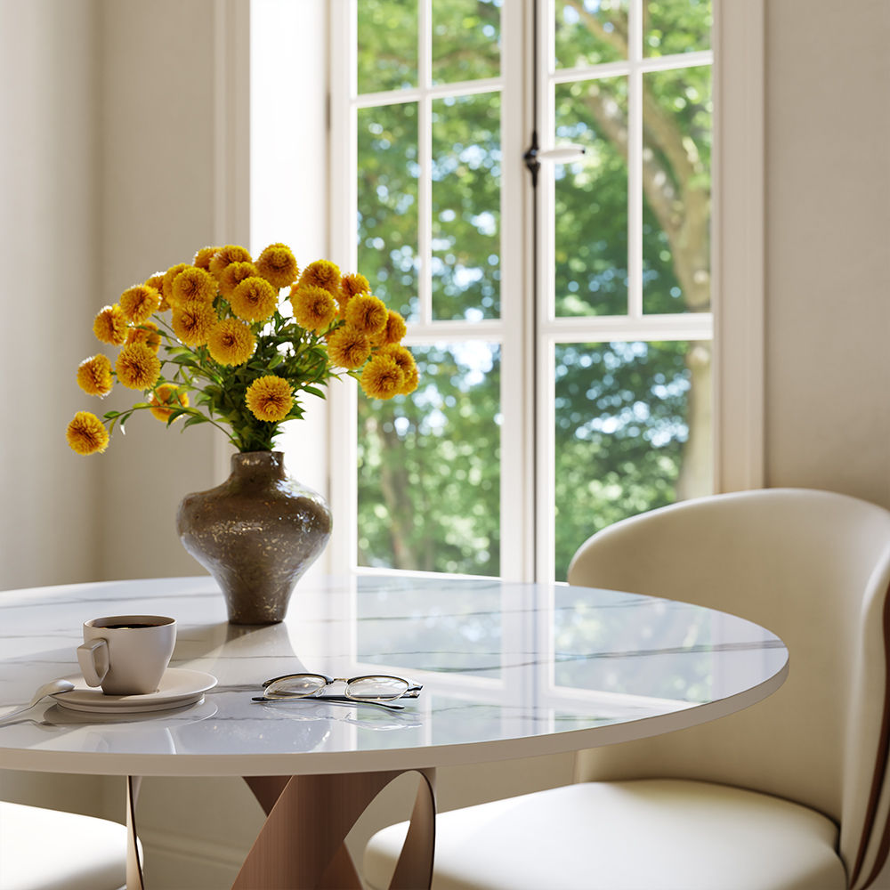 Sintered Stone White & Bronze Sintered Stone Dining Tables