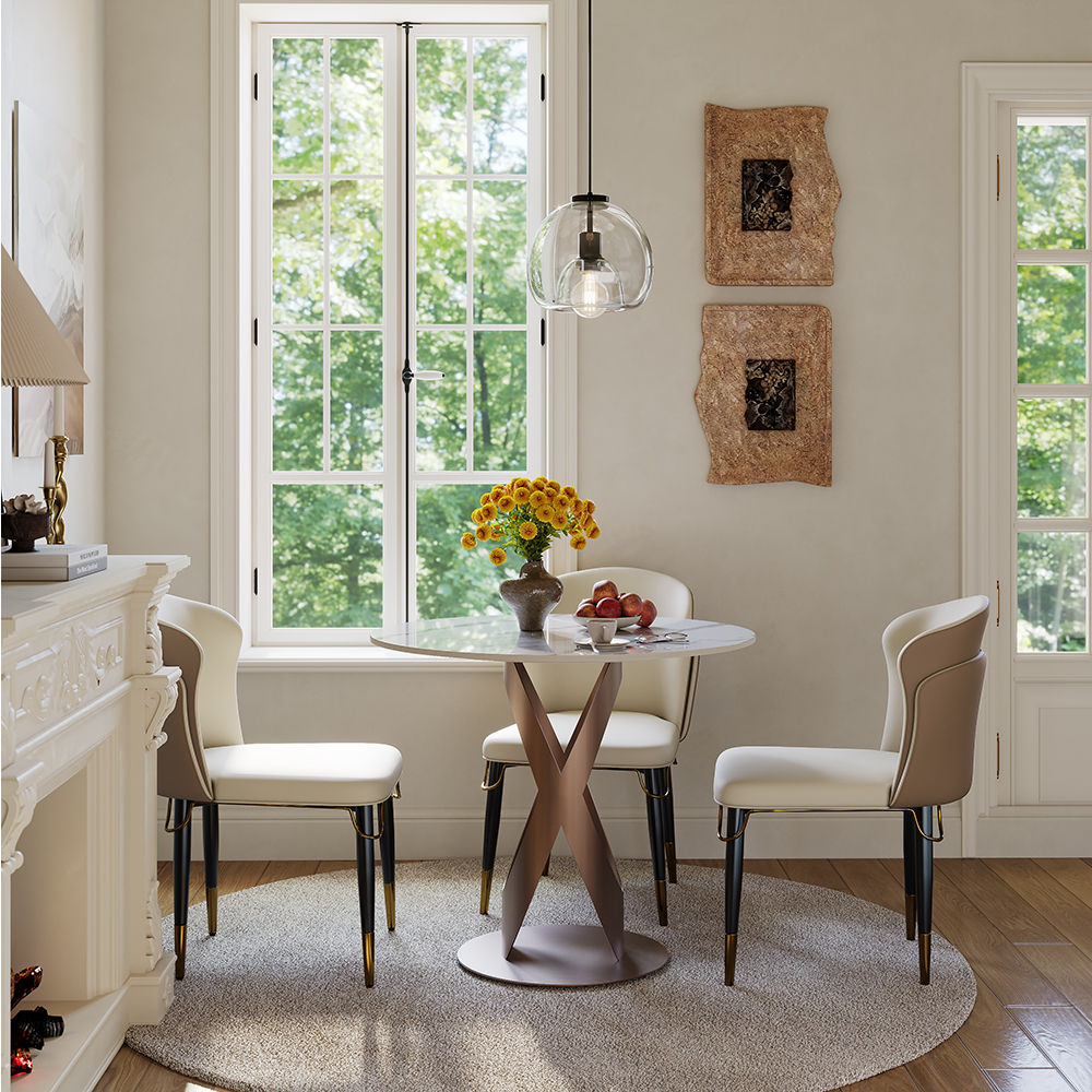 White White & Bronze Sintered Stone Dining Tables