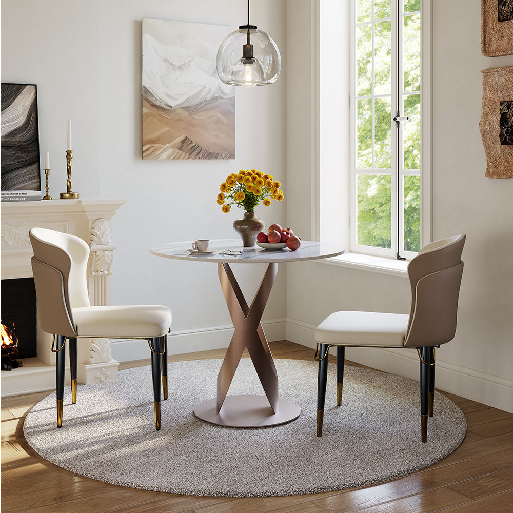 Plywood White & Bronze Sintered Stone Dining Tables