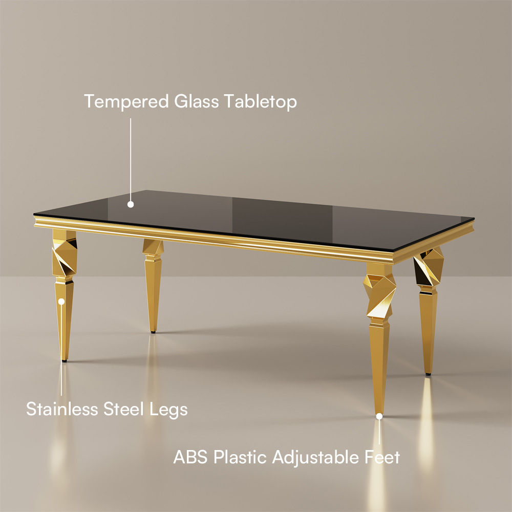 Kitchen Black & Gold Tempered Glass Dining Tables