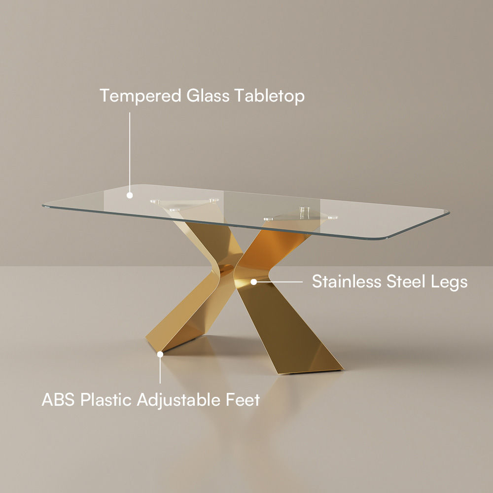 Partly Assemble Golden&Transparent Color Tempered Glass Dining Tables