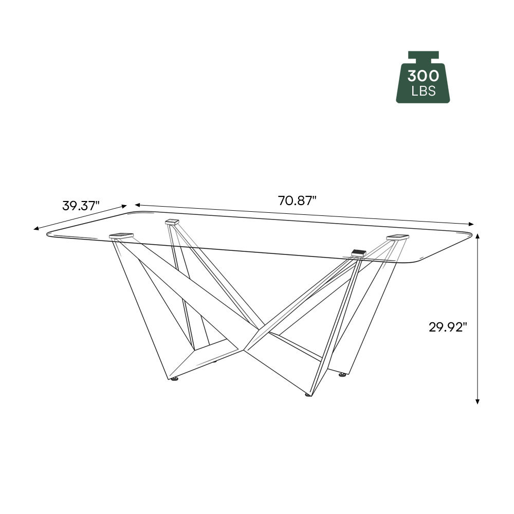 Clear Silver+Transparent Crystal Tempered Glass Dining Tables