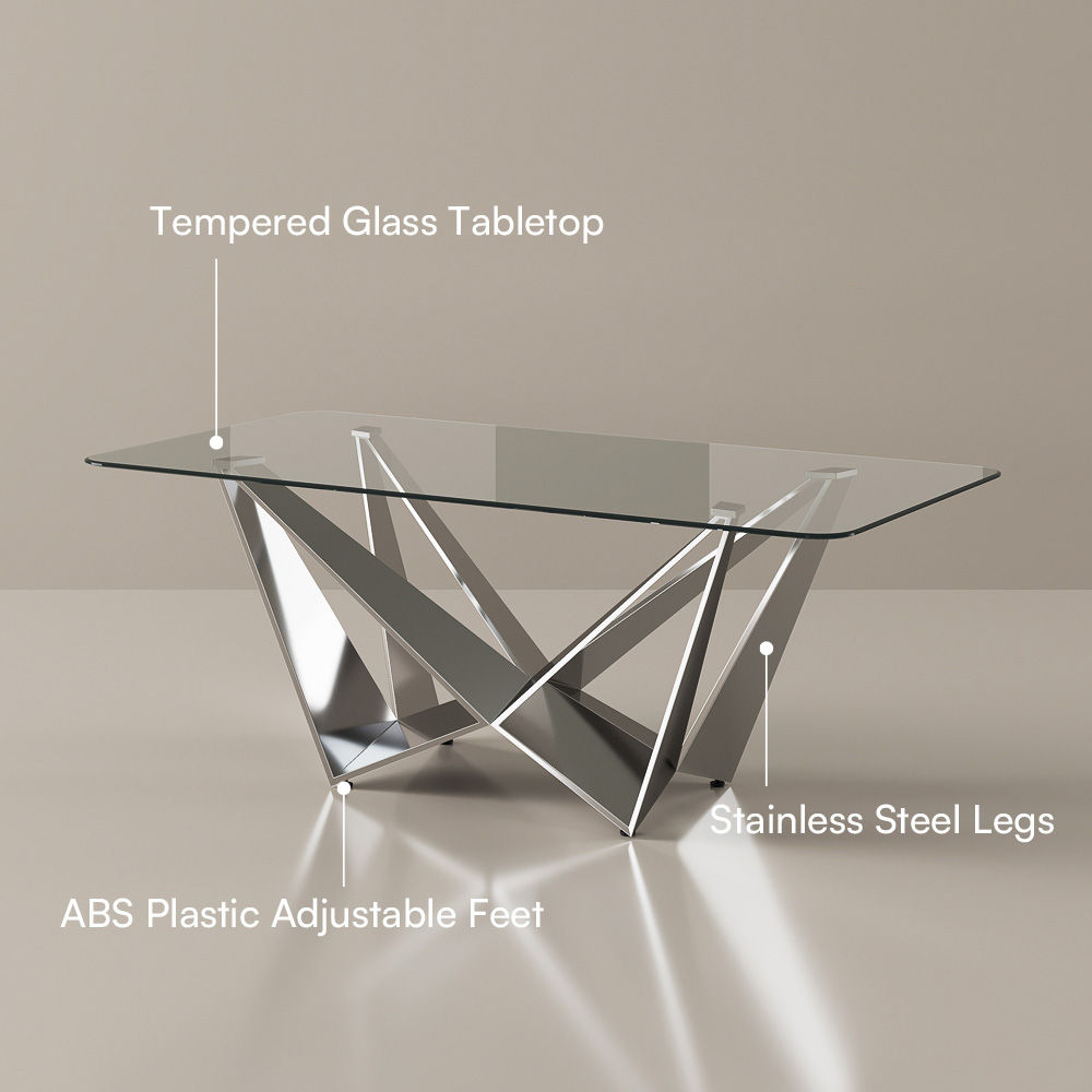 Silver Silver+Transparent Crystal Tempered Glass Dining Tables