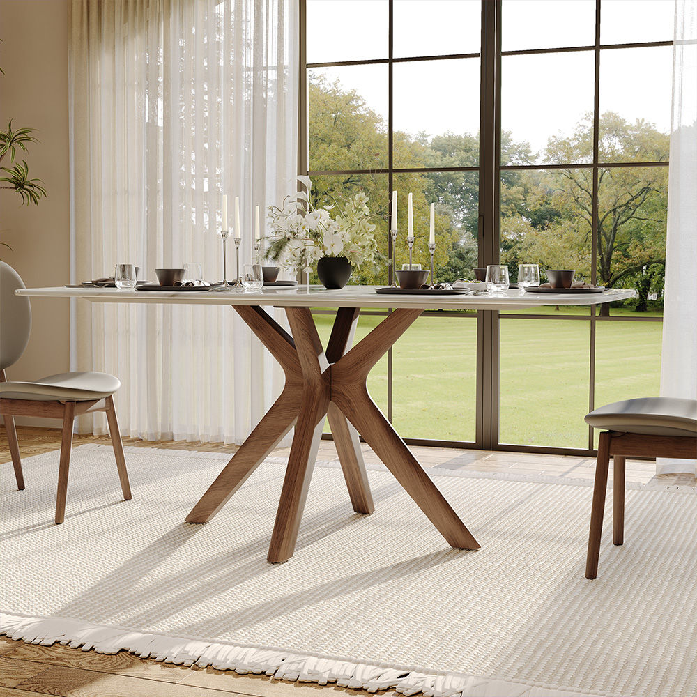 White White & Walnut Marble Dining Tables
