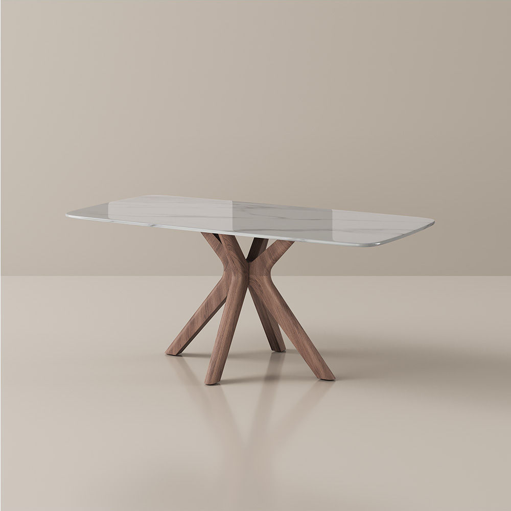 Seats 4 White & Walnut Marble Dining Tables