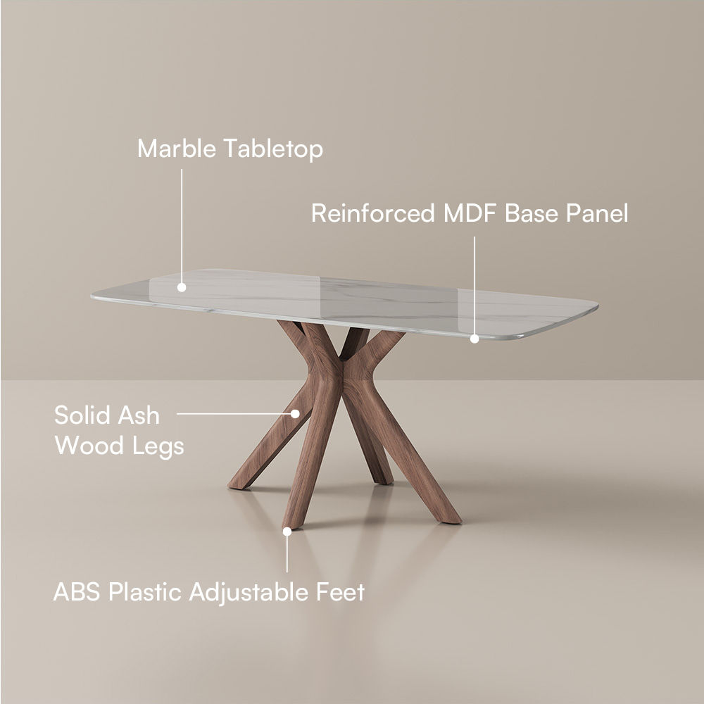 Kitchen White & Walnut Marble Dining Tables