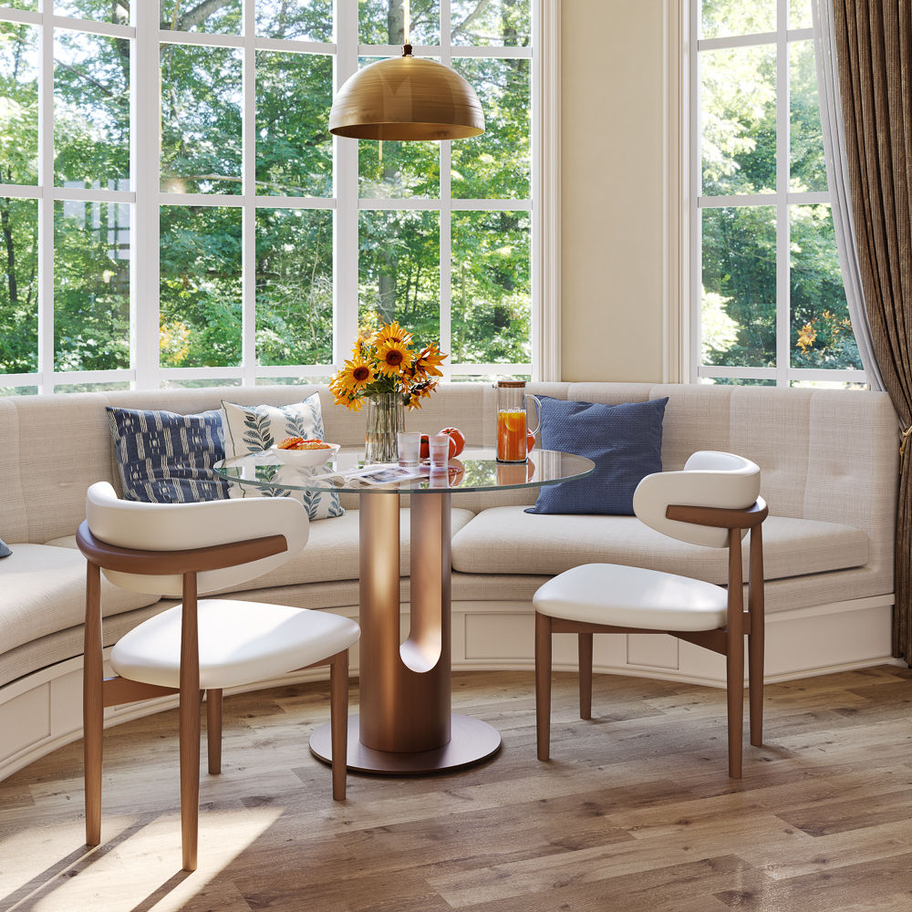 Round Transparent & Bronze Tempered Glass Dining Tables