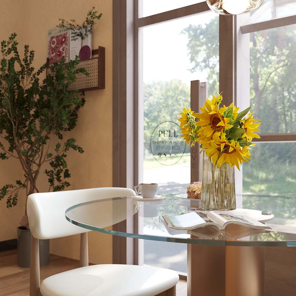 Metal Base Transparent & Bronze Tempered Glass Dining Tables