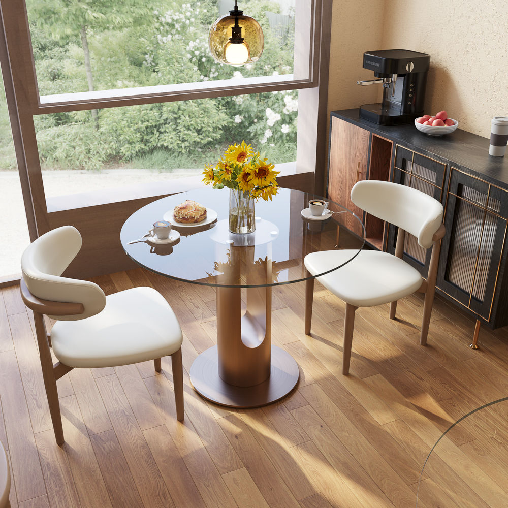 Pedestal Transparent & Bronze Tempered Glass Dining Tables