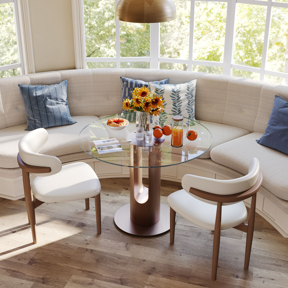 Pedestal Transparent & Bronze Tempered Glass Dining Tables