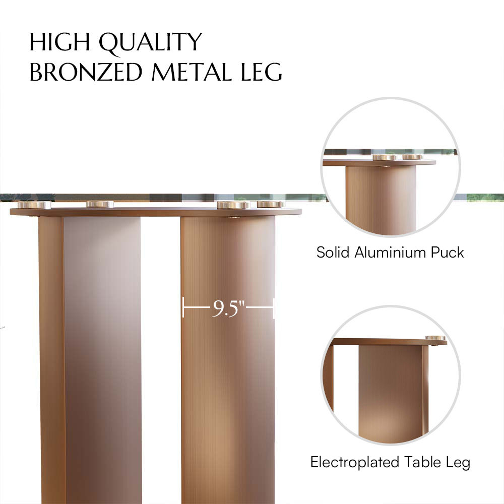 Metal Base Transparent & Bronze Tempered Glass Dining Tables