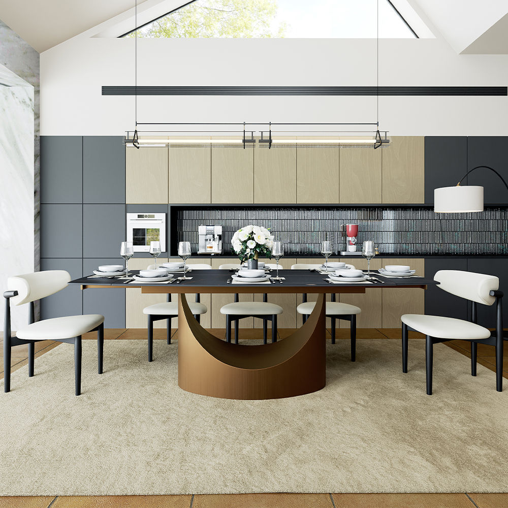Partial Assembly Required Matte Black Sintered Stone Dining Tables