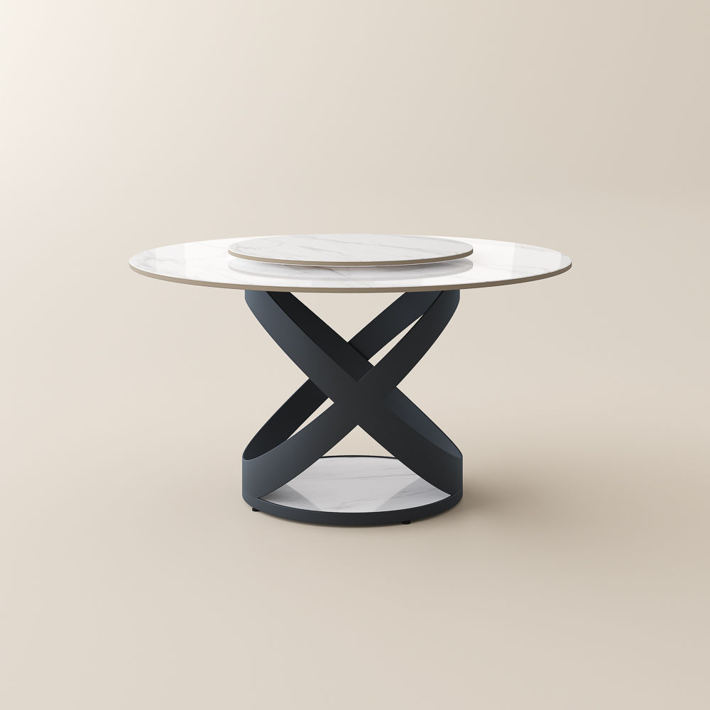 with Lazy Susan White Glossy Sintered Stone Dining Tables