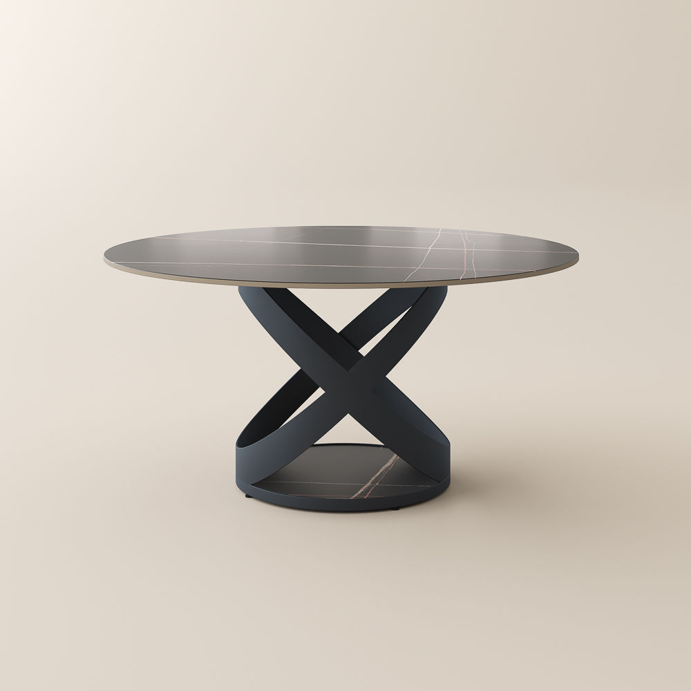 Carbon Steel Black Matte Sintered Stone Dining Tables