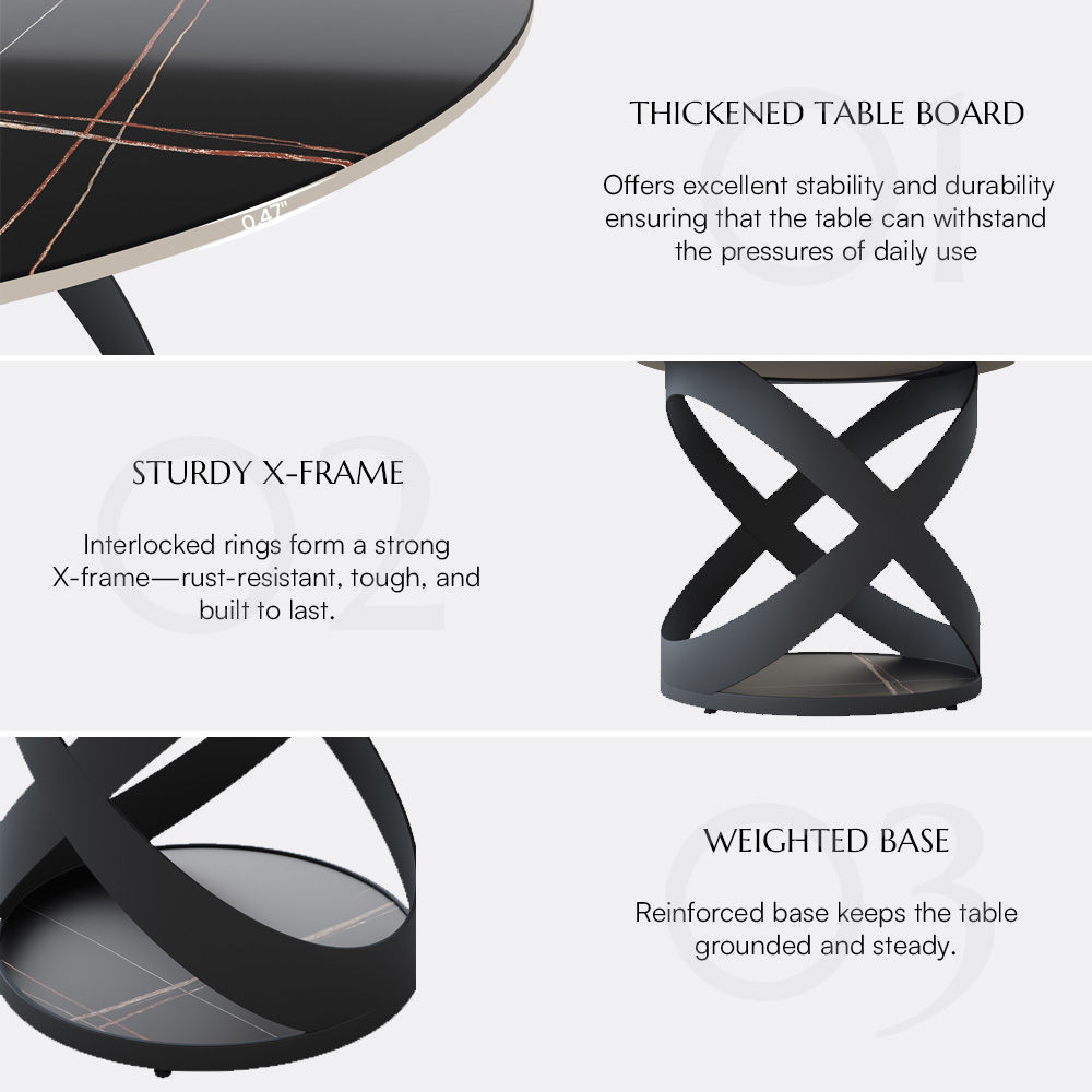 Pedestal Black Matte Sintered Stone Dining Tables