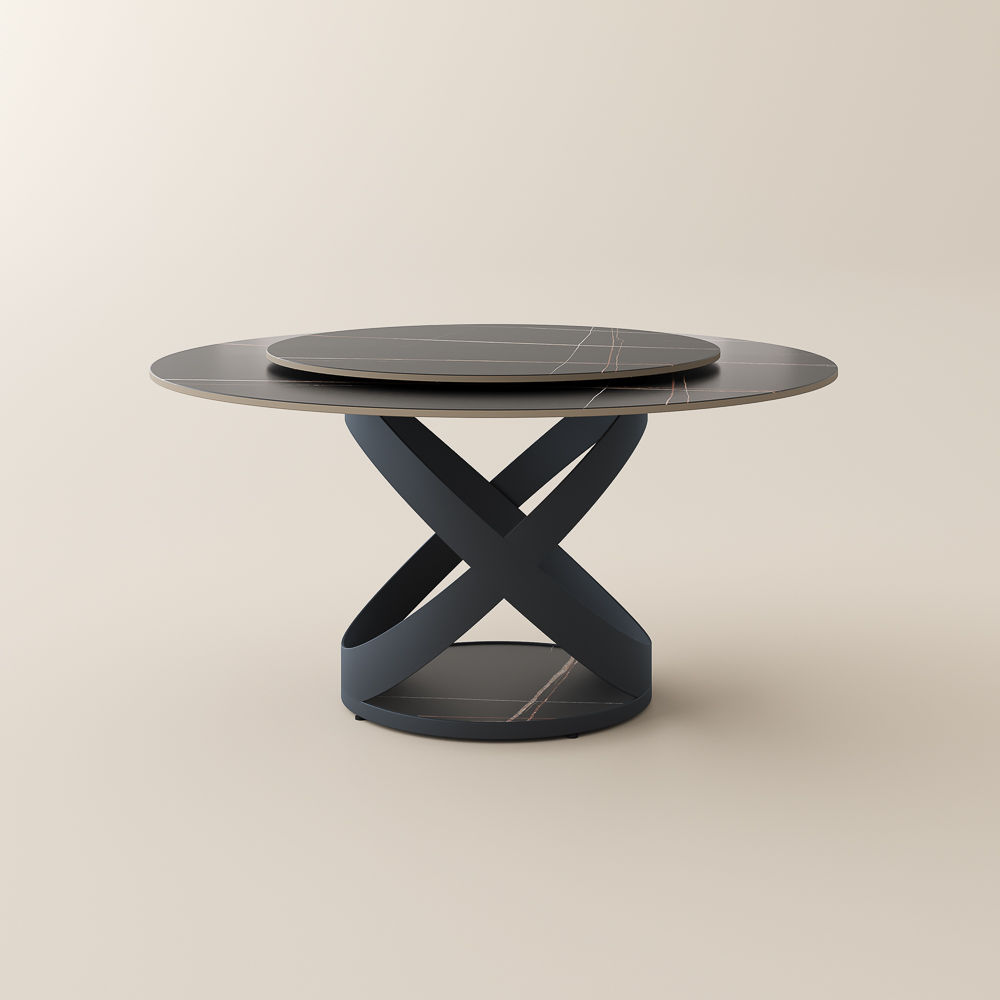 Round Black Matte Sintered Stone Dining Tables