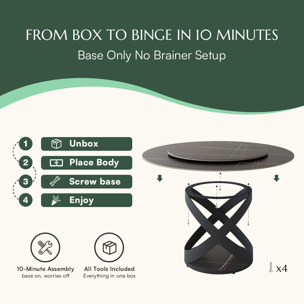 Partial Assembly Required Black Matte Sintered Stone Dining Tables