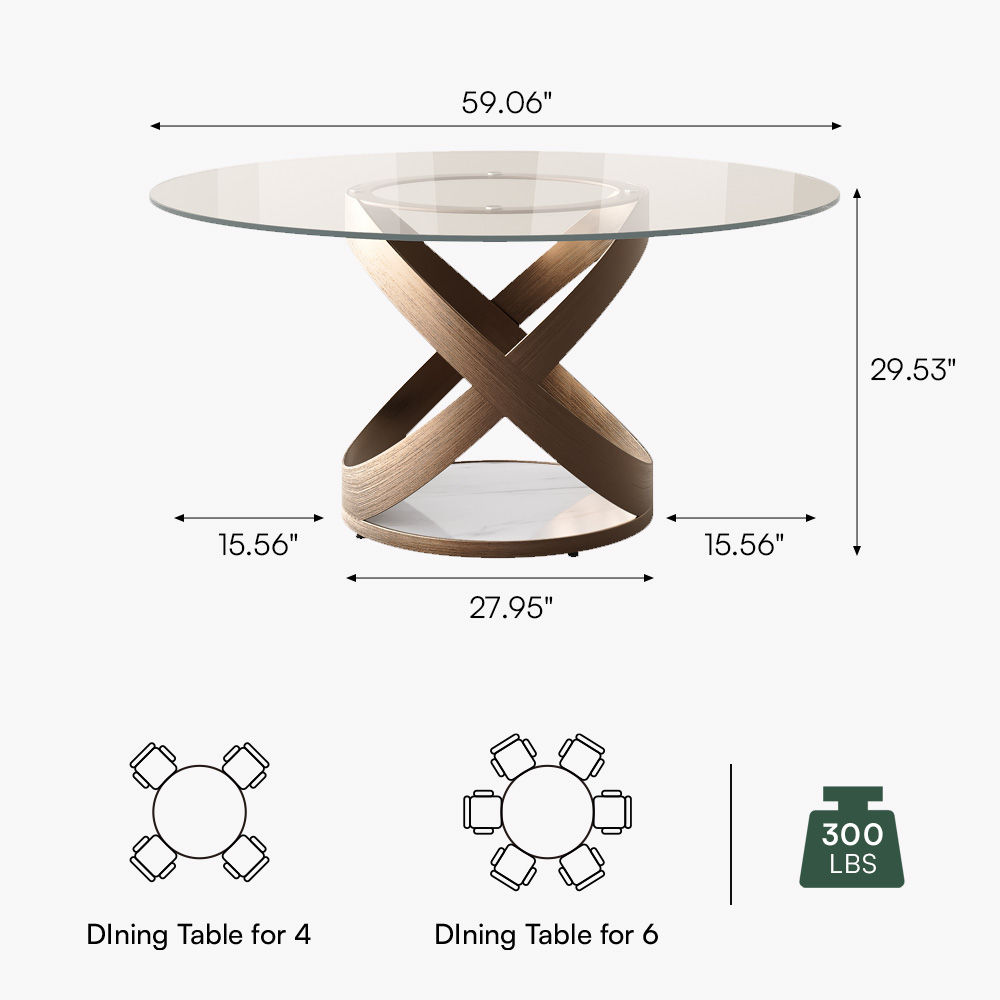 Round Clear Tempered Glass Dining Tables
