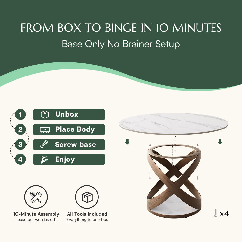 Partial Assembly Required White Glossy Sintered Stone Dining Tables