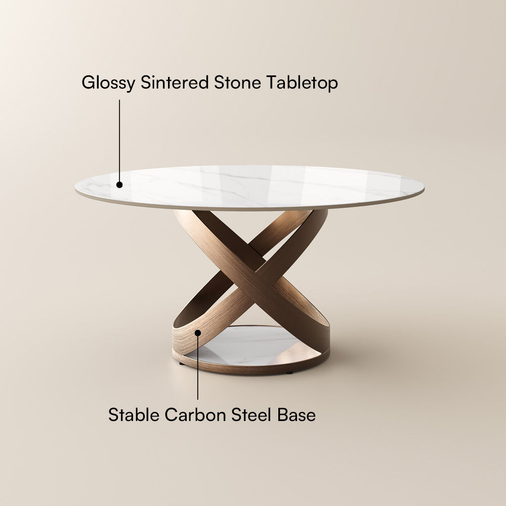 Bronze White Glossy Sintered Stone Dining Tables