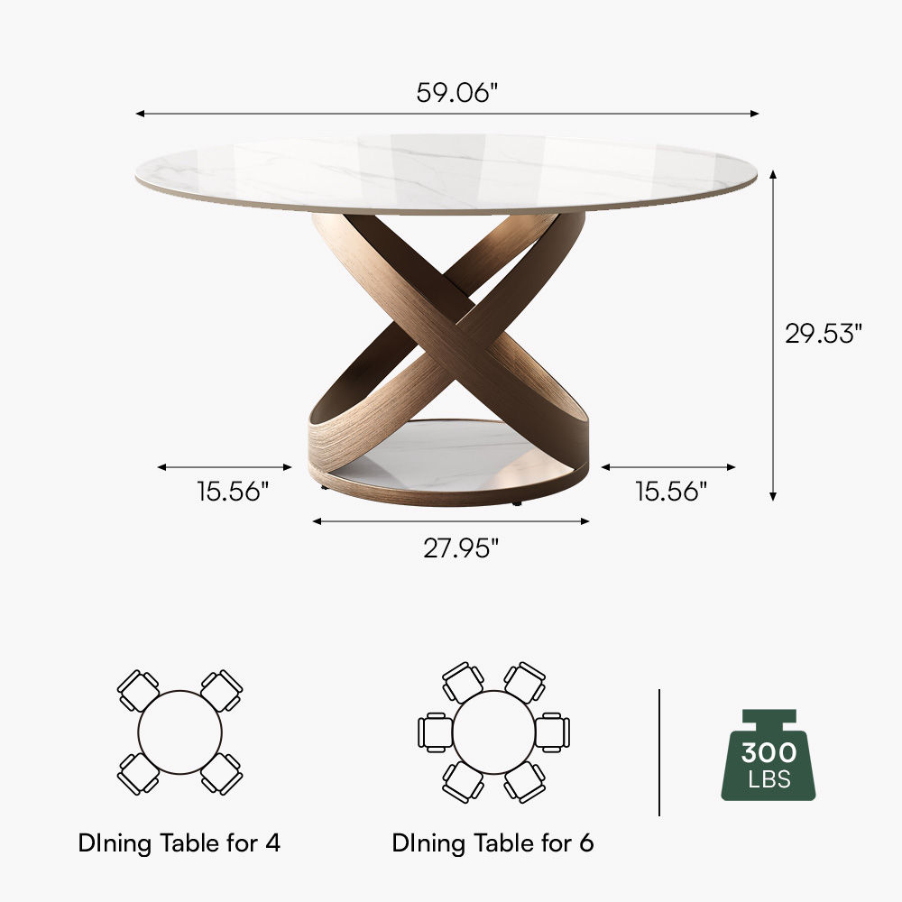 Seats 6 White Glossy Sintered Stone Dining Tables