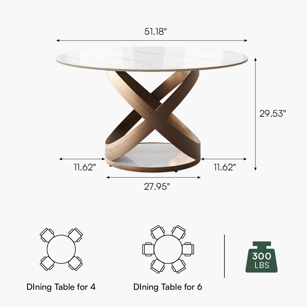 Partial Assembly Required White Glossy Sintered Stone Dining Tables
