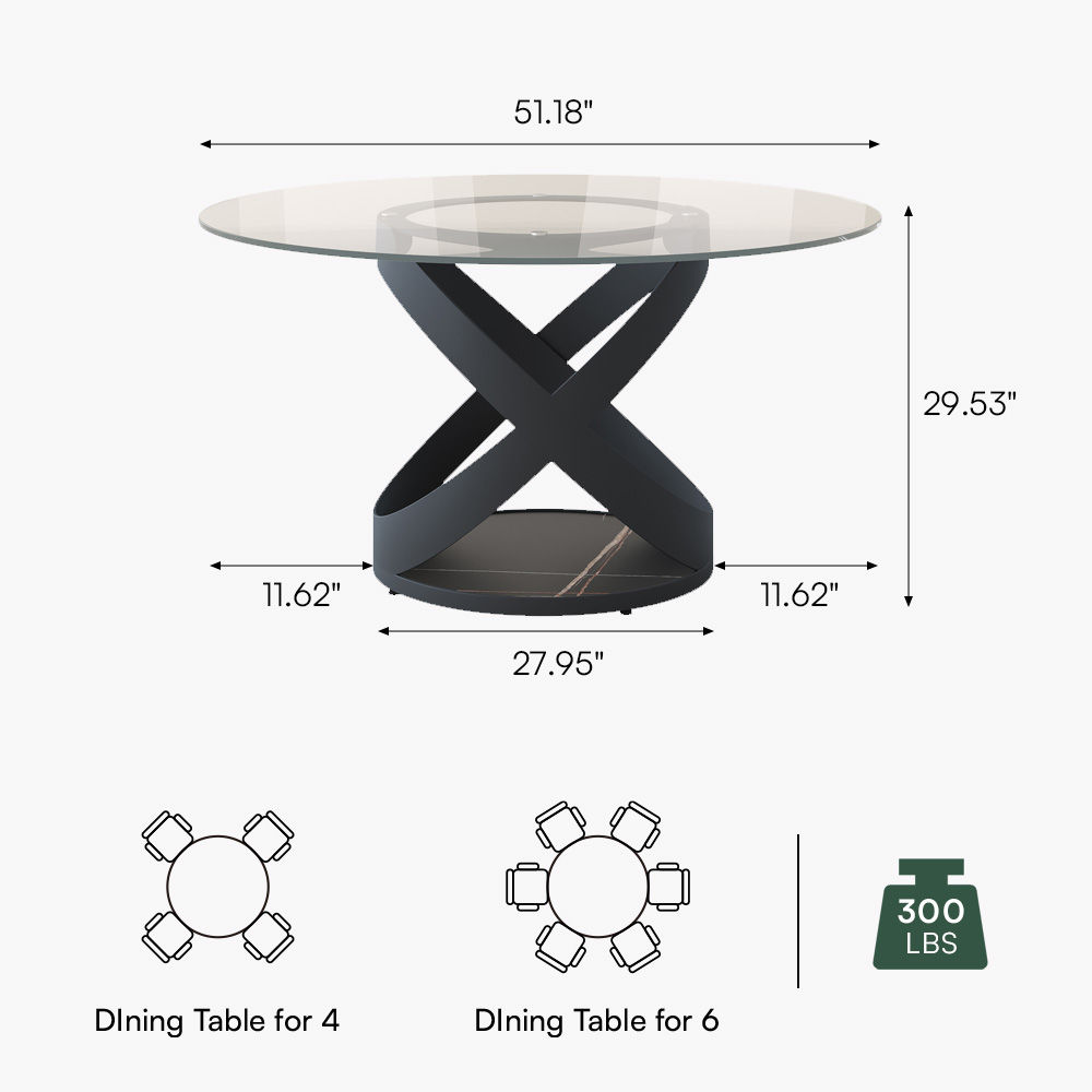Partial Assembly Required Clear Tempered Glass Dining Tables