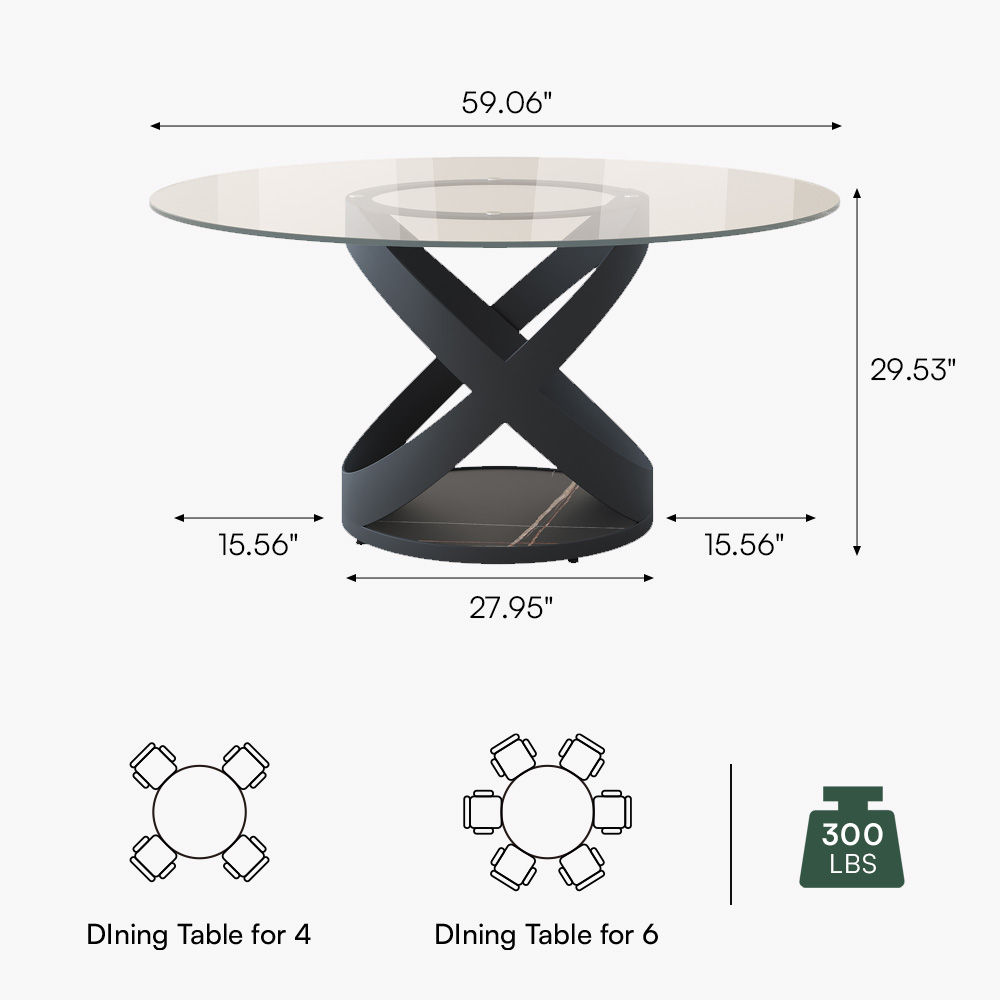 Maxwell Clear Tempered Glass Dining Tables
