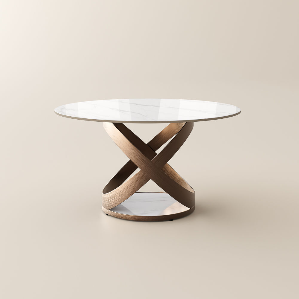Carbon Steel White Glossy Sintered Stone Dining Tables