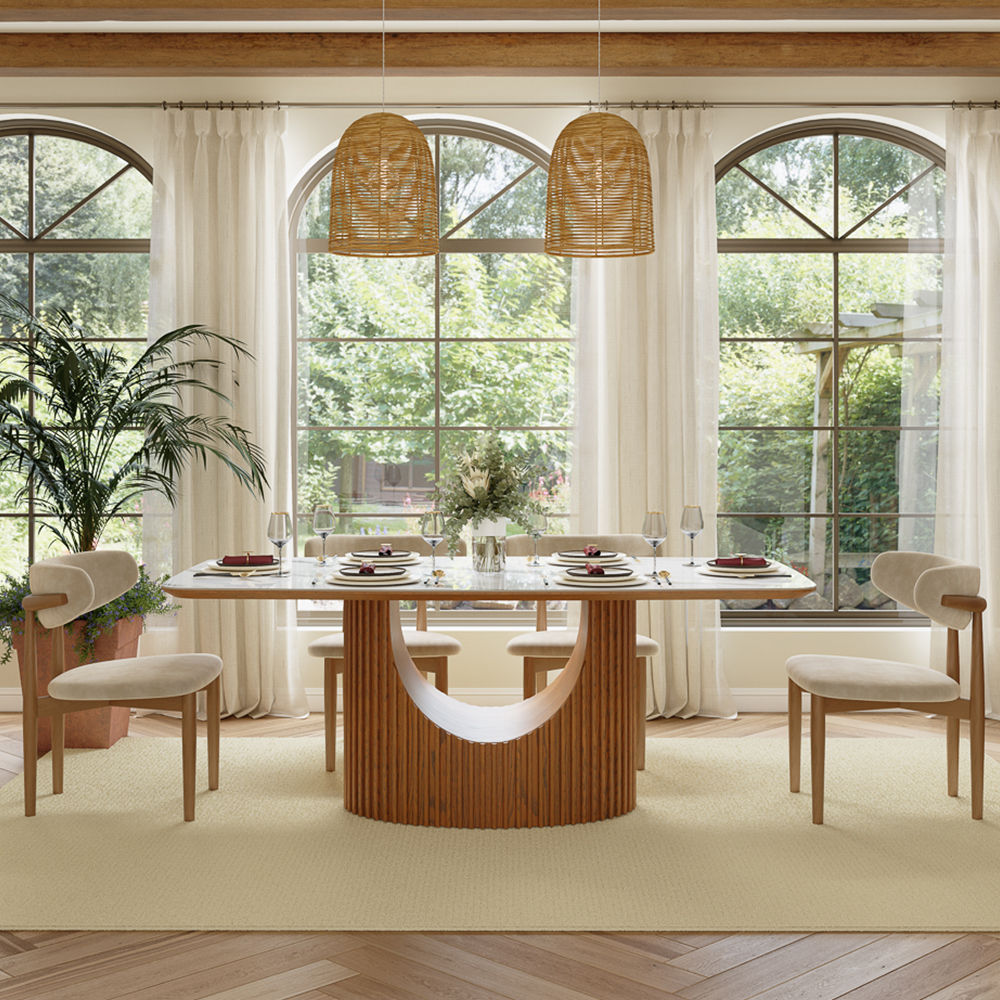 for 6 White & Walnut Glossy Sintered Stone Dining Tables