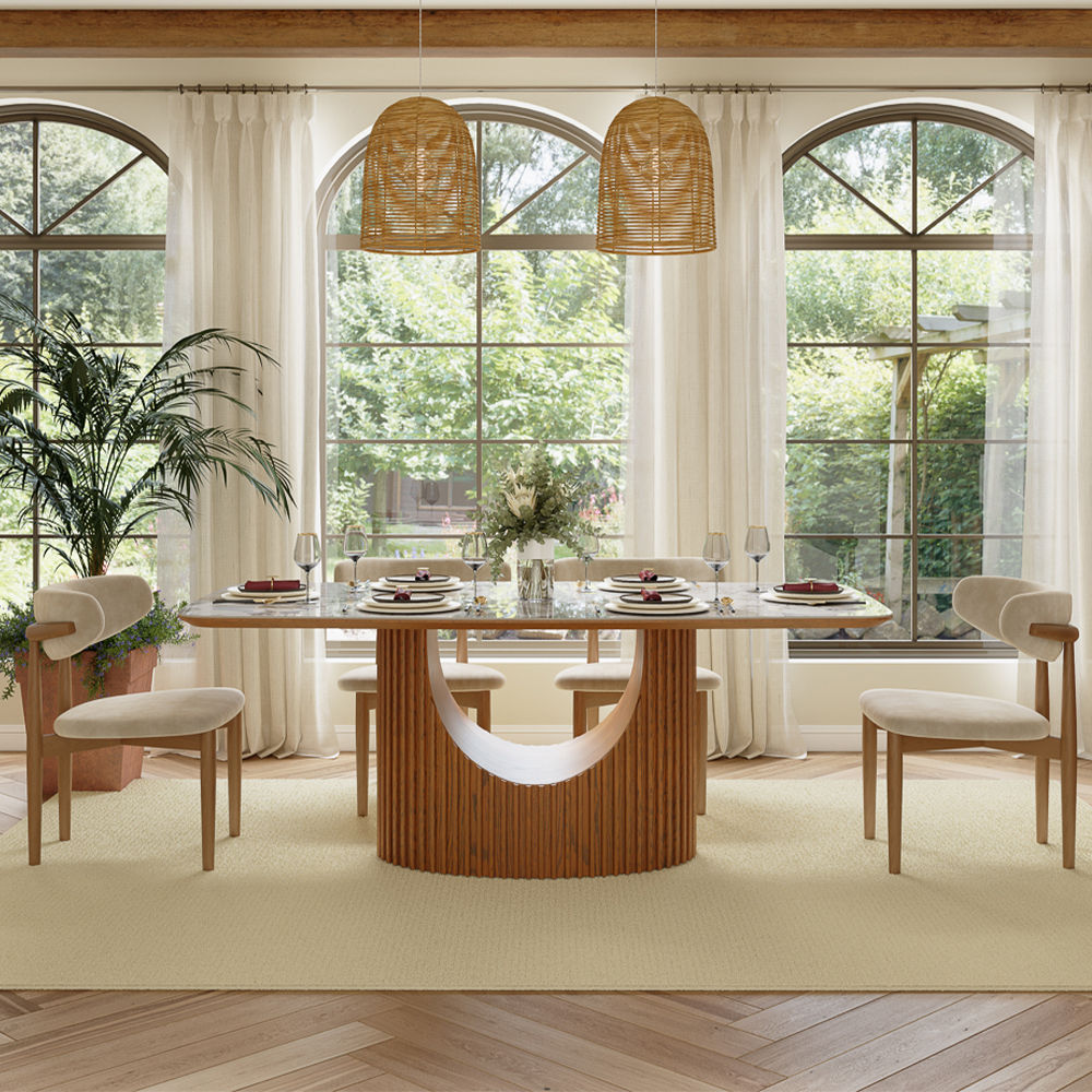 Pedestal Pandora & Walnut Glossy Sintered Stone Dining Tables