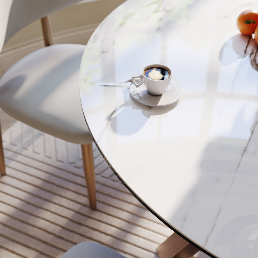 Oval White Glossy Sintered Stone Dining Tables