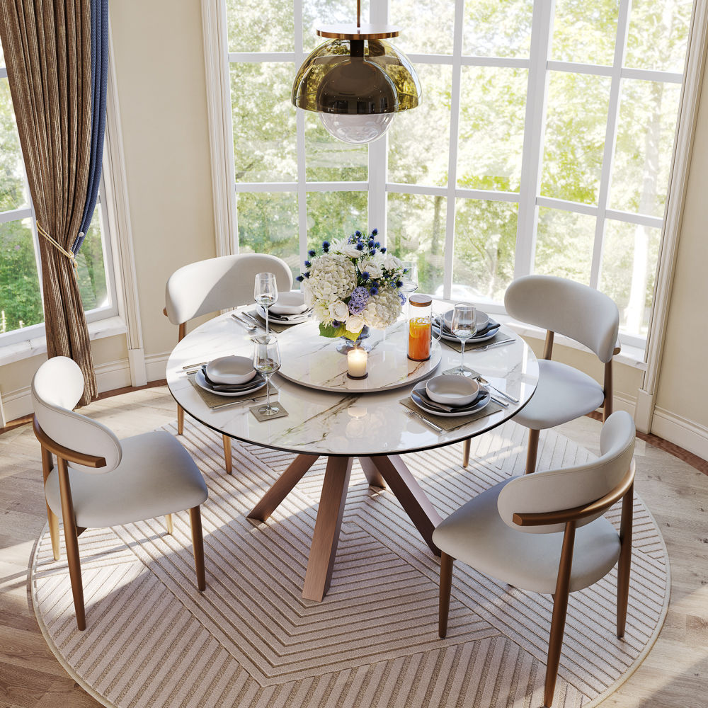 Partial Assembly Required White Glossy Sintered Stone Dining Tables