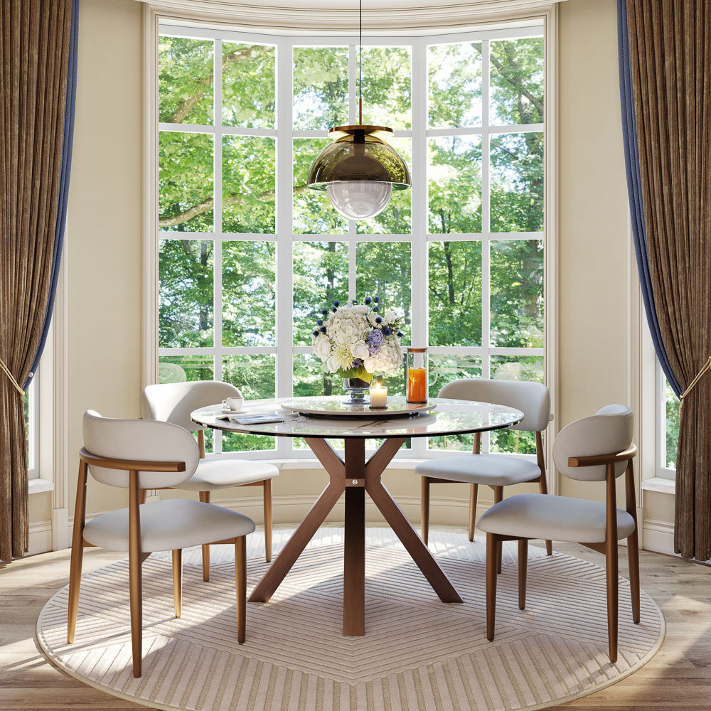 Seats 4 White Glossy Sintered Stone Dining Tables