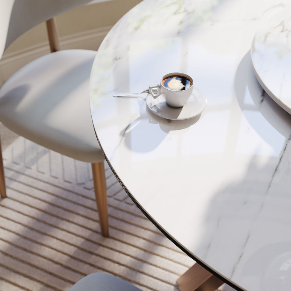 Small Space White Glossy Sintered Stone Dining Tables