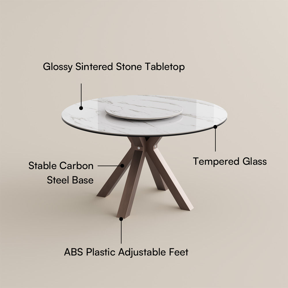 Glossy Sintered Stone & Tempered Glass White Glossy Sintered Stone Dining Tables