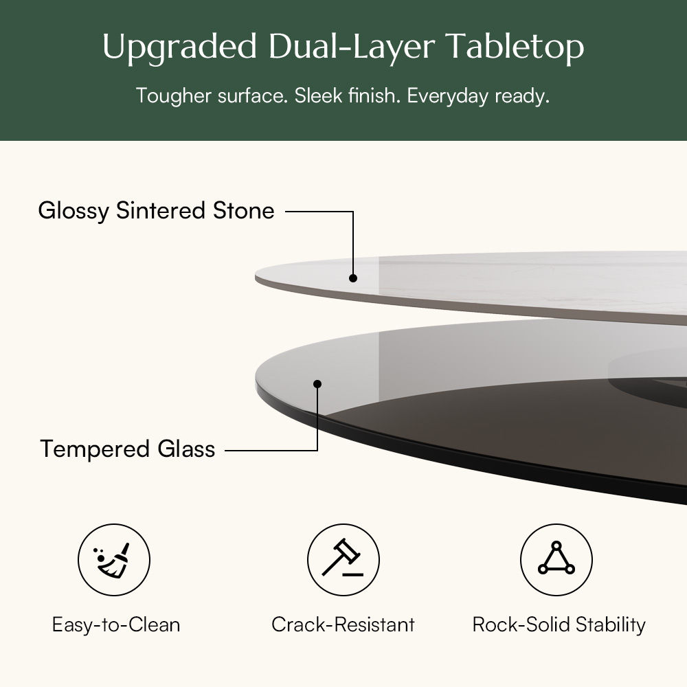 Partial Assembly Required Pandora Glossy Sintered Stone Dining Tables