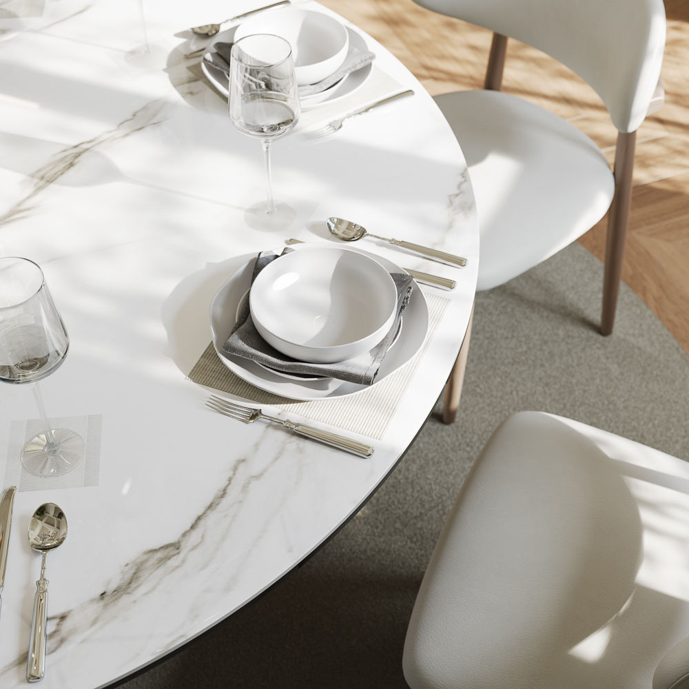 for 4 White & Bronze Glossy Sintered Stone Dining Tables