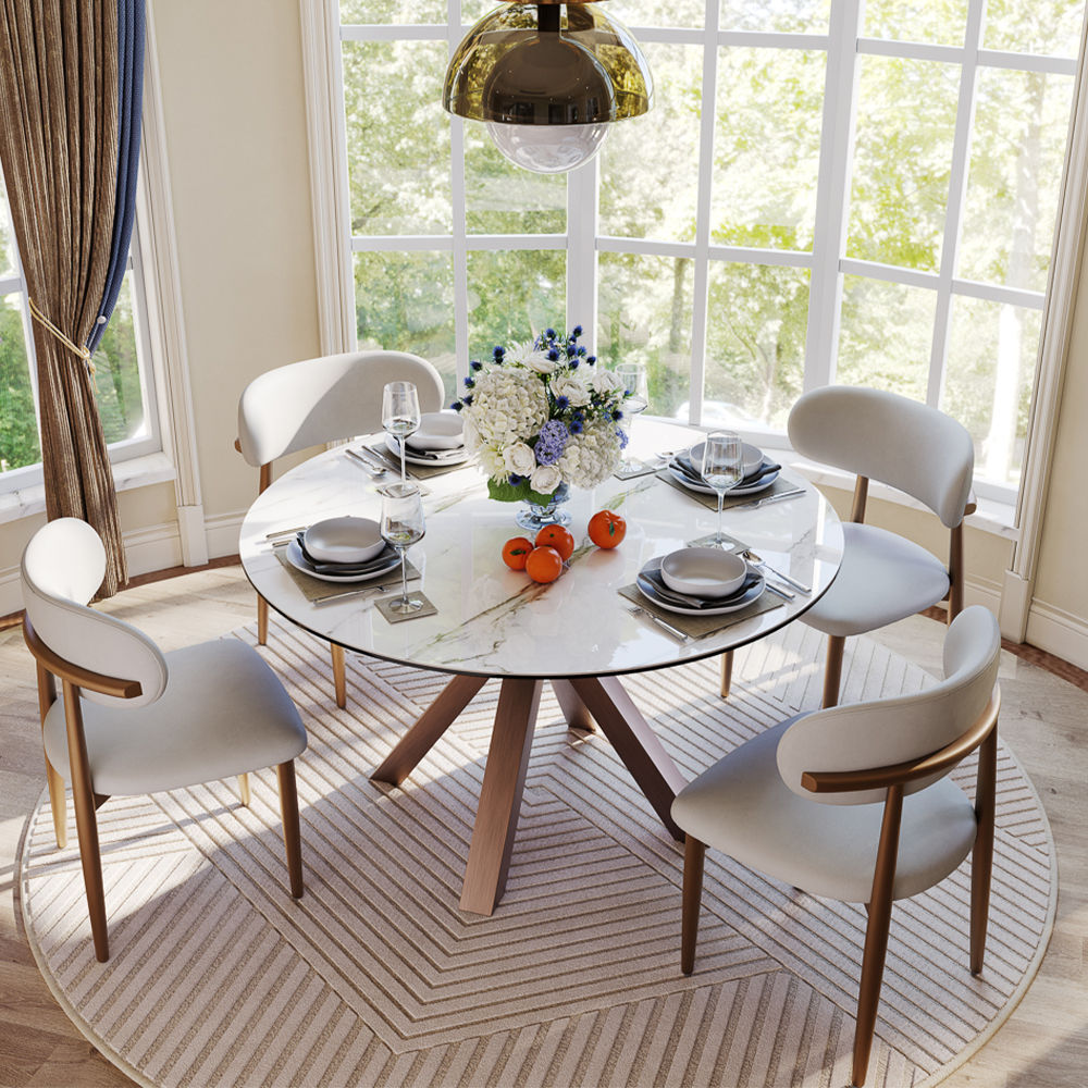 Cross Legs White Glossy Sintered Stone Dining Tables