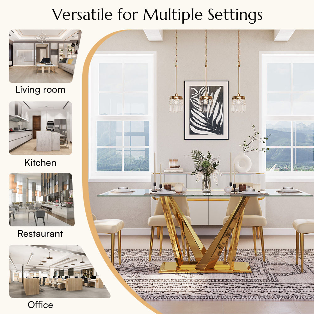 V-Shape Tempered Glass Dining Tables