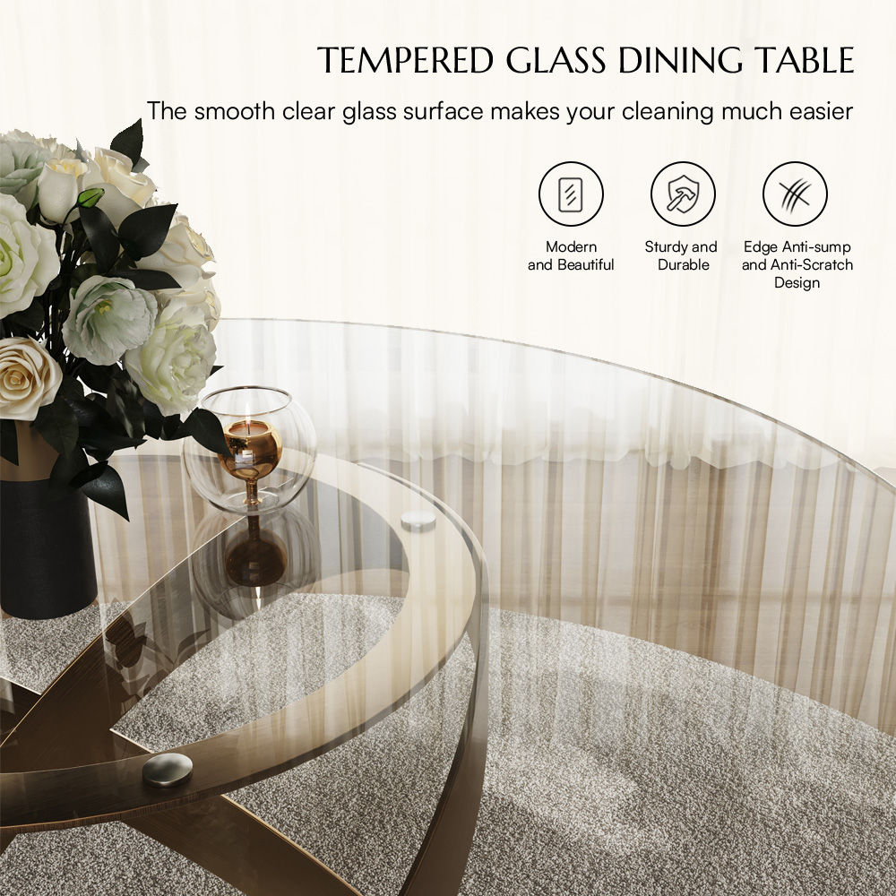 X-Shape Clear Tempered Glass Dining Tables