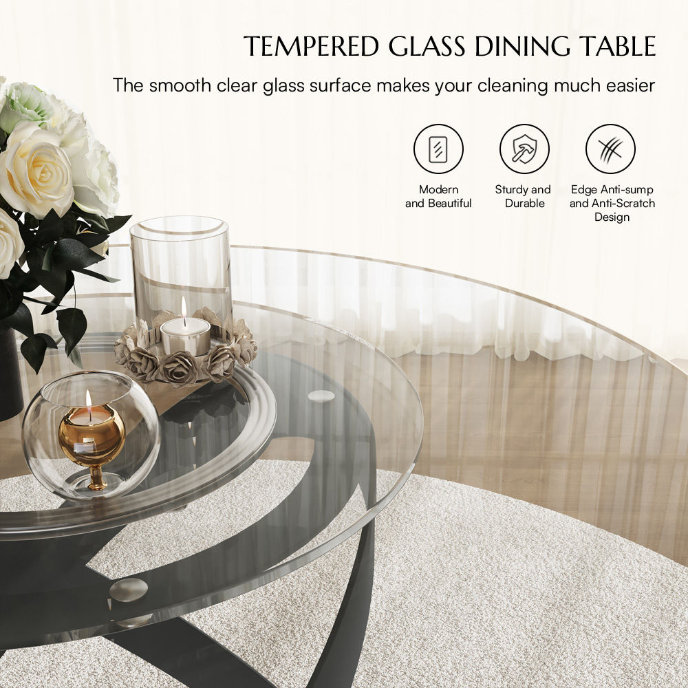 Small Space Clear Tempered Glass Dining Tables