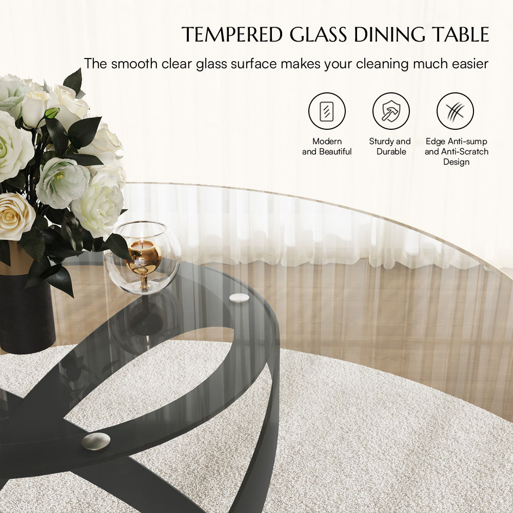 Bedroom Clear Tempered Glass Dining Tables