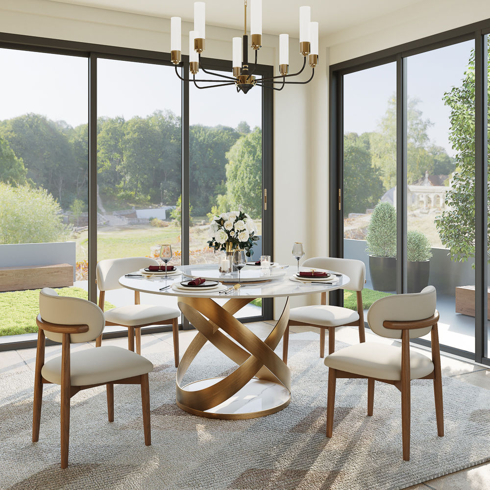 for 6 White Glossy Sintered Stone Dining Tables