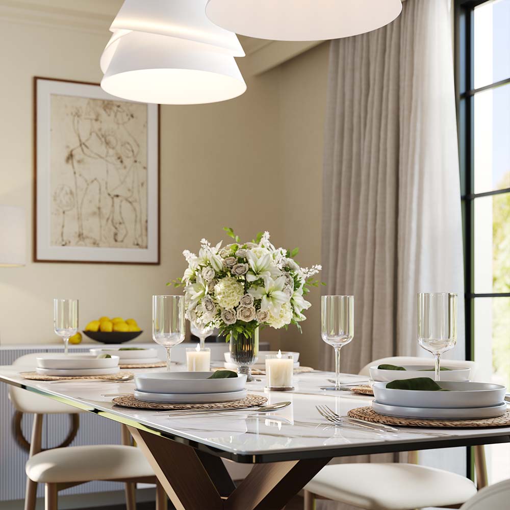 Base White Glossy Sintered Stone Dining Tables