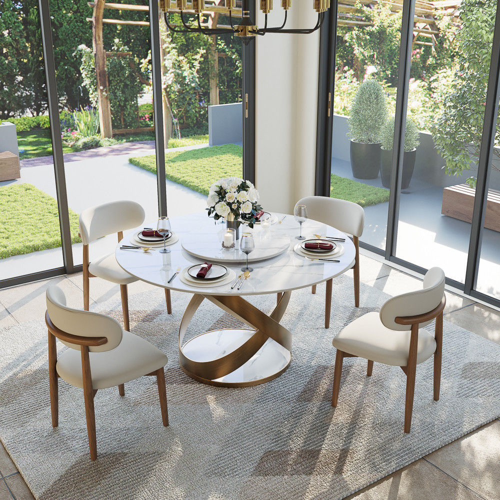 X-Shape White Glossy Sintered Stone Dining Tables