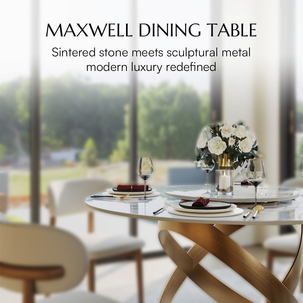 with Lazy Susan White Glossy Sintered Stone Dining Tables